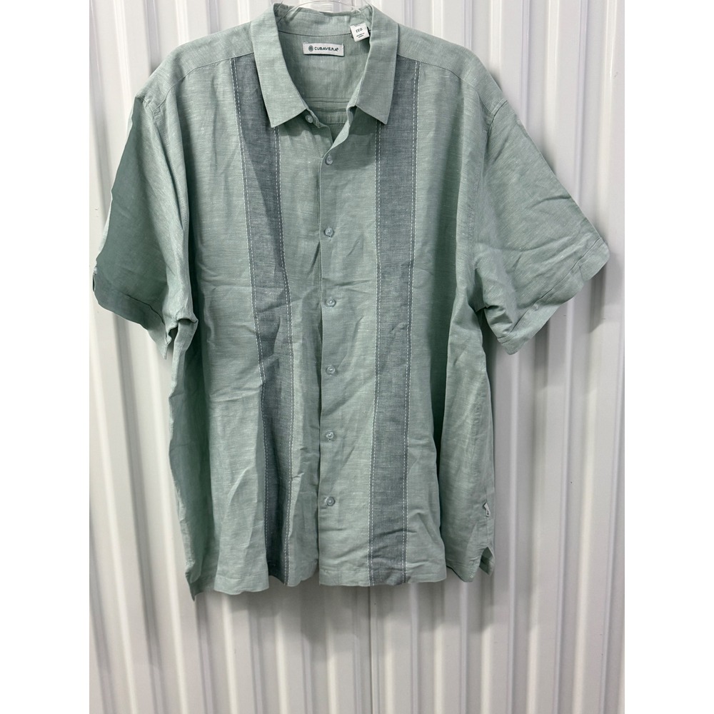 Cubavera Button Down Shirt Men XXL Green Excellent Linen Blend Guayabera Style